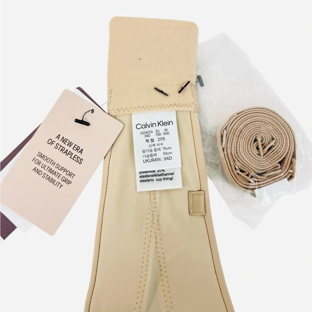 Calvin Klein Perfectly Fit Strapless Convertible Push-Up Bra Beige Size 34D